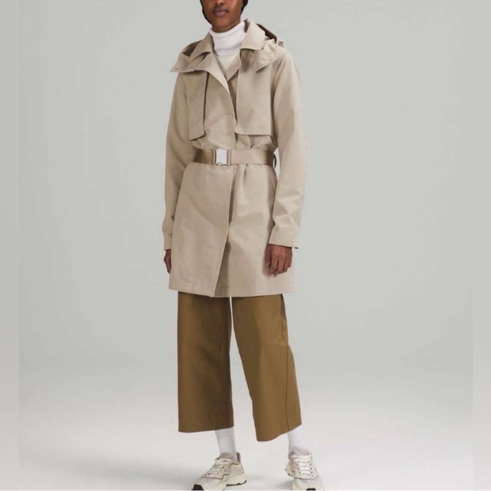lululemon athletica Light Beige Hooded Trench Coat with Belt